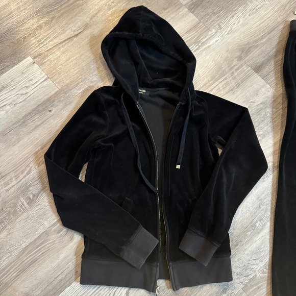 Juicy Couture Black Velour Tracksuit Set Hoodie Wide Leg Pants Women Small - Picture 2 of 6